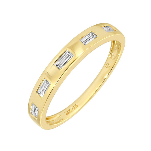 14k Yellow Gold Horizontal Baguette Inlay Diamond Band