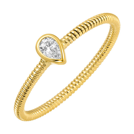 14k Yellow Gold Omega Chain Pear Bezel Diamond Ring