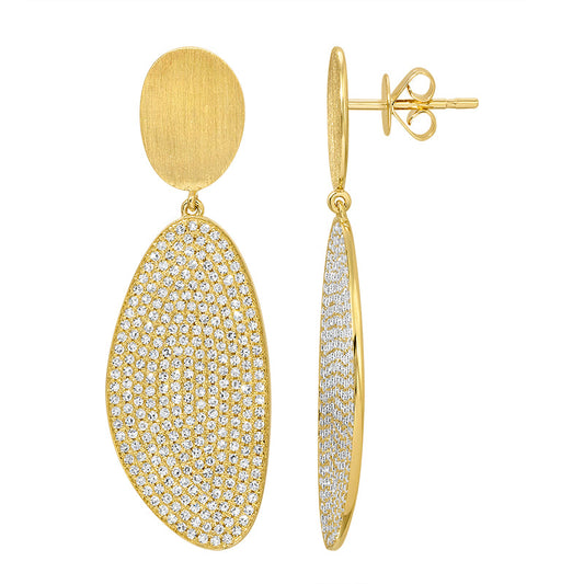 14k Yellow Gold Satin Pave Diamond Earrings