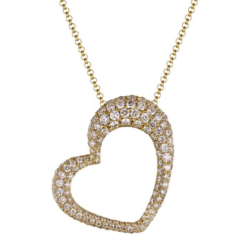 14k Yellow Gold Diamond Slanted Dome Heart Necklace