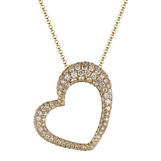 14k Yellow Gold Pave Diamond Slanted Dome Heart Necklace