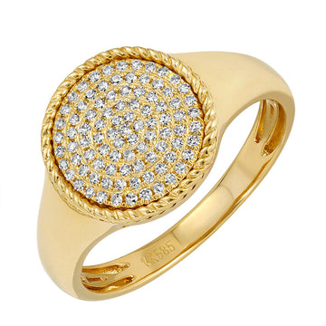 14k Yellow Gold Round Signet Diamond Ring