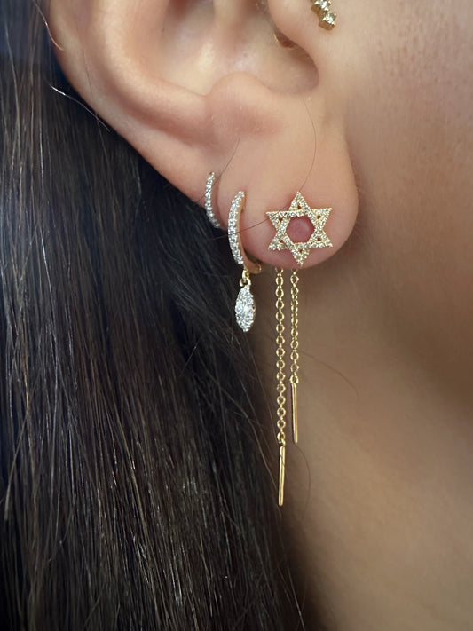 14k Yellow Gold 10mm Star of David Diamond Stud Earrings .15ctw