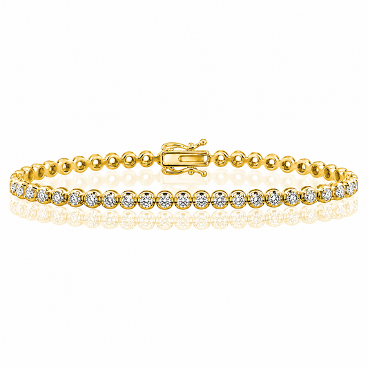 14k Yellow Gold Lab Grown Round Diamond Crown Prong Tennis Bracelet 2.50ctw