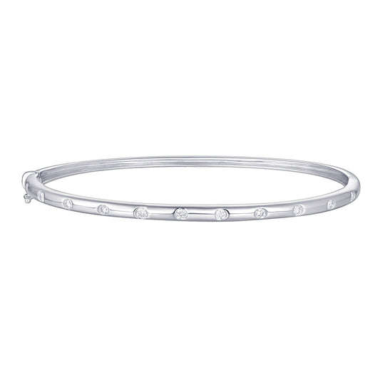 14k White Gold Inlay Diamond Bangle