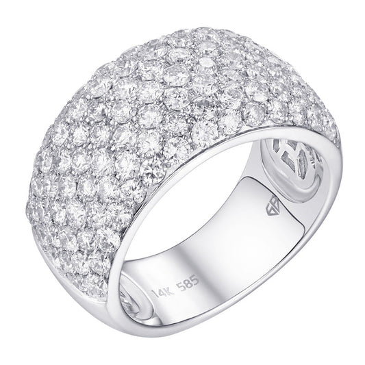 14k White Gold Wide Diamond Dome Ring