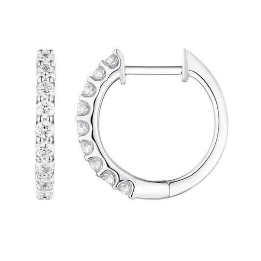 14k White Gold Diamond Hoop Huggie Earrings .50ctw