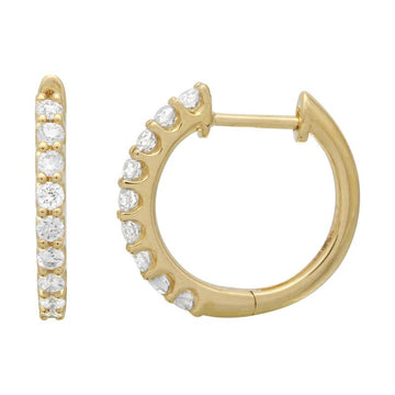 14k Yellow Gold Diamond Hoop Huggie Earrings .50ctw