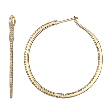 14k Yellow Gold Dainty Inside Out Diamond Hoop Earrings 34mm