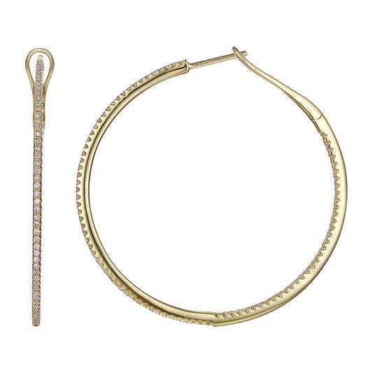 14k Yellow Gold Dainty Inside Out Diamond Hoop Earrings 40mm