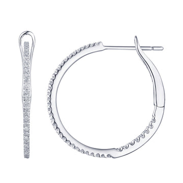 14k White Gold Diamond Hoop Earrings 25mm