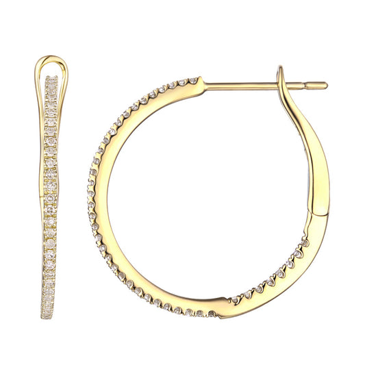 14k Yellow Gold Diamond Hoop Earrings 25mm