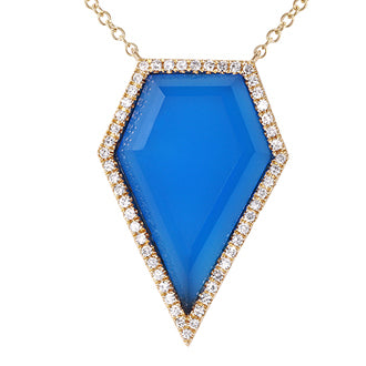 14k Yellow Gold Blue Agate Diamond Necklace