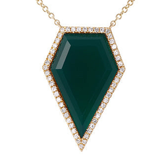 14k Yellow Gold Green Agate Diamond Necklace