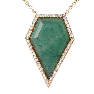 14k Yellow Gold Adventurine Diamond Necklace