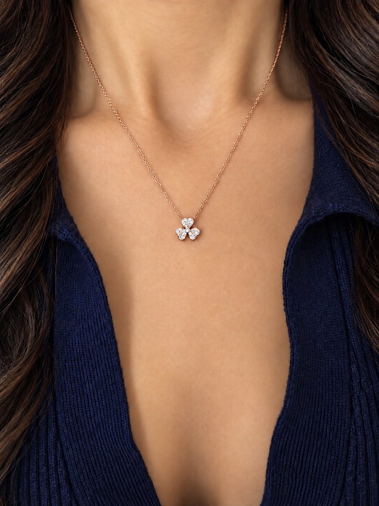 14k Rose Gold Clover Flower Diamond Necklace