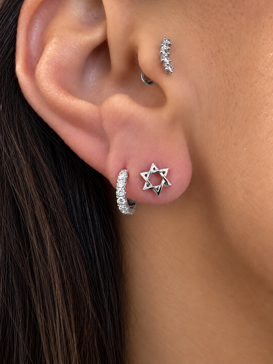 14k White Solid Gold Mini Star of David Stud Earrings