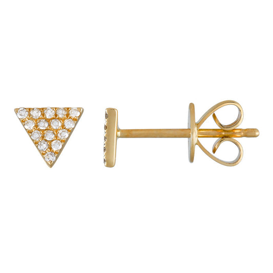 14k Yellow Gold Triangle Diamond Stud Earrings