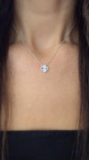 14k White Gold Fluted Clover Diamond Necklace