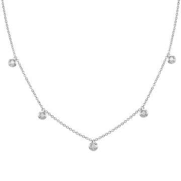 14k White Gold Five Dangling Diamond Bezel Necklace