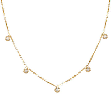 14k Yellow Gold Five Dangling Diamond Bezel Necklace