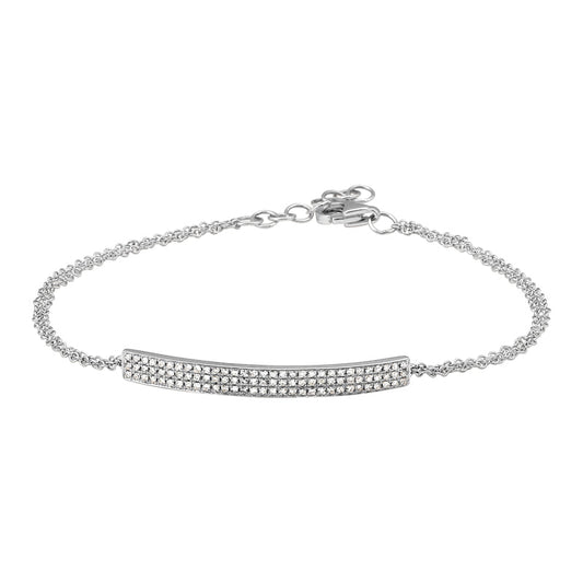 14k White Gold Triple Row Micropave Diamond Bar Bracelet