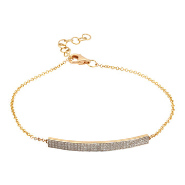 14k Yellow Gold Tripe Row Micropave Diamond Bar Bracelet