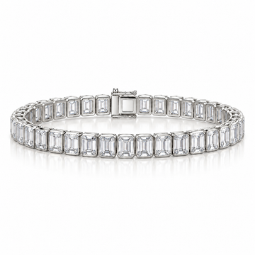 14k White Gold Lab Grown Emerald Diamond Bezel Tennis Bracelet 15.00ctw