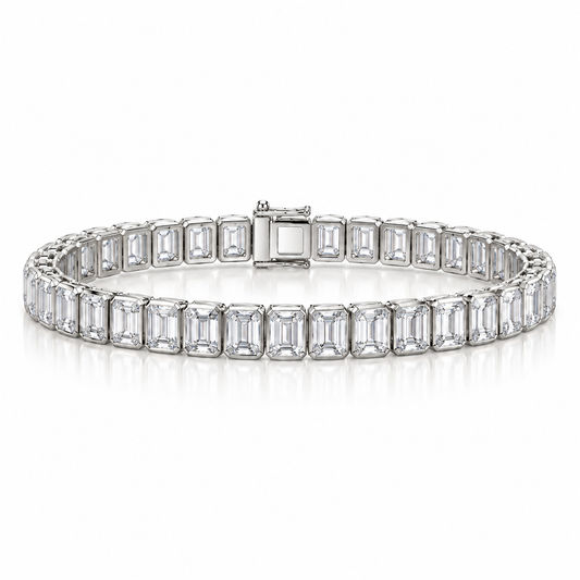 14k White Gold Lab Grown Emerald Diamond Bezel Tennis Bracelet 15.00ctw