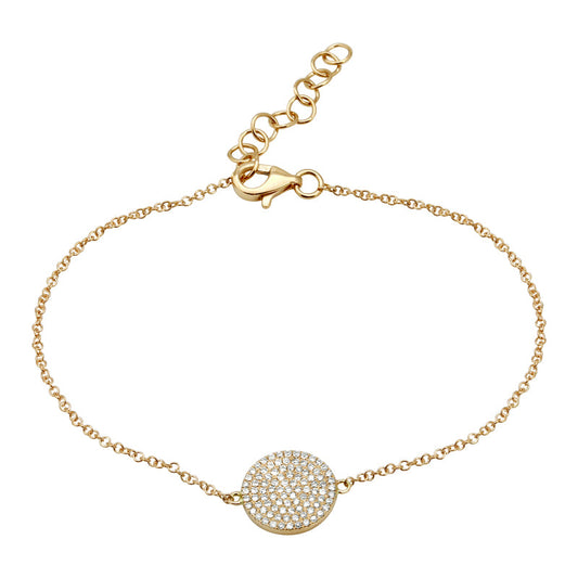 14k Yellow Gold Pave Diamond Disc Bracelet 10mm