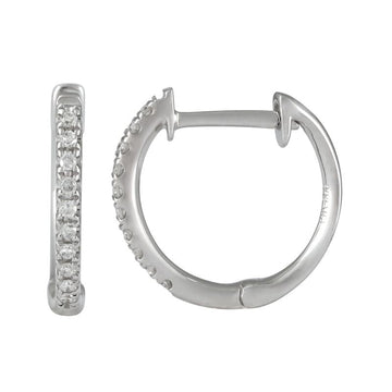 14k White Gold Thin Diamond Huggie Earrings 12mm