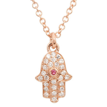 14k Rose Gold Diamond & Ruby Hamsa Necklace