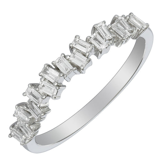 14k White Gold Asymmetric Baguette Diamond Ring