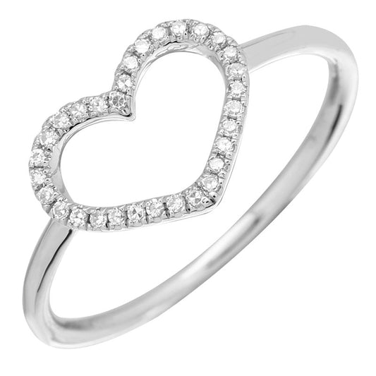 14k White Gold Wide Open Heart Diamond Ring