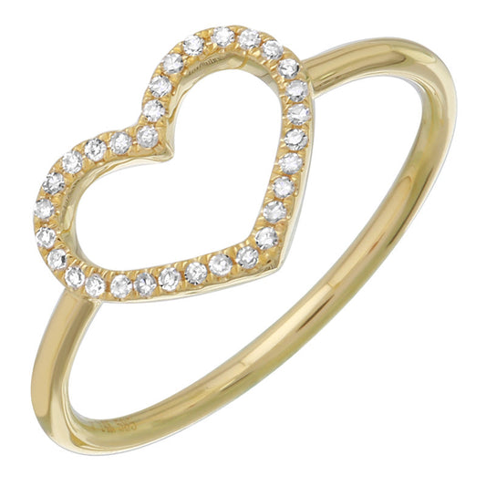 14k Yellow Gold Wide Open Heart Diamond Ring