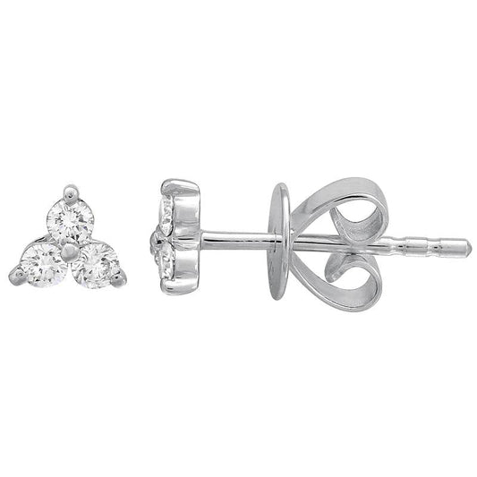 14k White Gold Mini Trio Diamond Stud Earrings 4.5mm