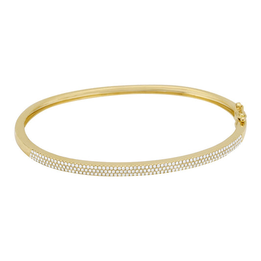 14k Yellow Gold Triple Row Diamond Bangle