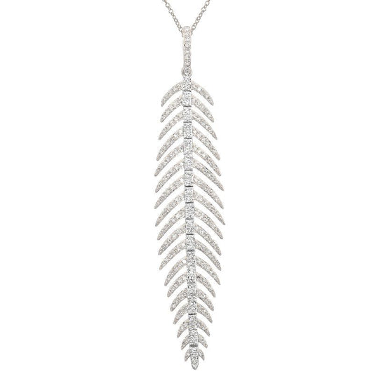 14k White Gold Feather Diamond Necklace