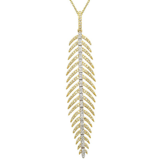 14k Yellow Gold Feather Diamond Necklace