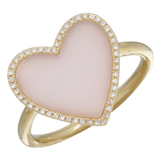 14k Yellow Gold Pink Opal Heart Diamond Ring