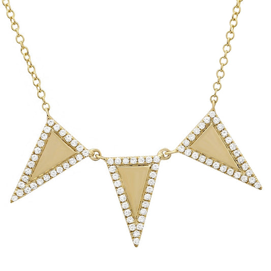 14k Yellow Gold Three Triangle Diamond Necklace