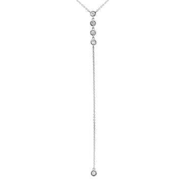 14k White Gold Diamond Bezel Drop Lariat Necklace