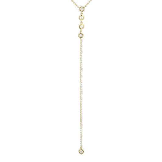 14k Yellow Gold Diamond Bezel Drop Lariat Necklace