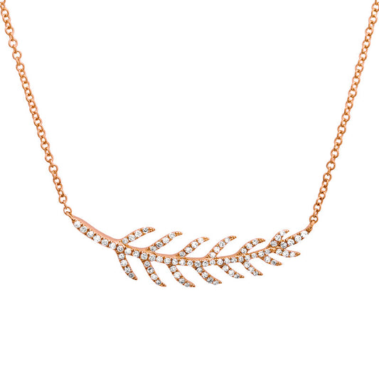 14k Rose Gold Diamond Feather Necklace