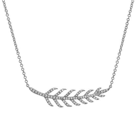 14k White Gold Diamond Feather Necklace