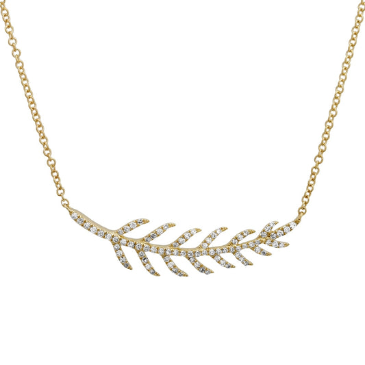 14k Yellow Gold Diamond Feather Necklace