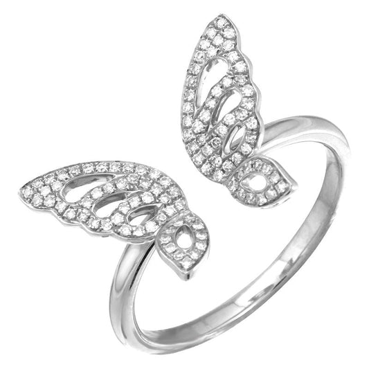 14k White Gold Open Butterfly Diamond Ring