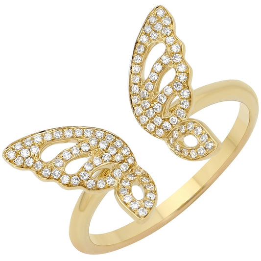 14k Yellow Gold Open Butterfly Diamond Ring