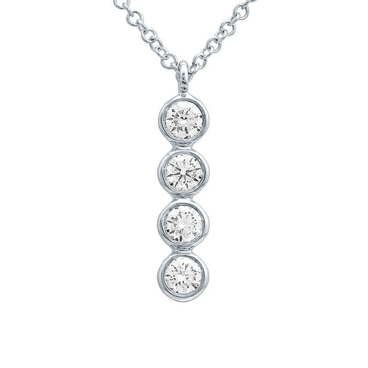 14k White Gold Four Diamond Bezel Necklace