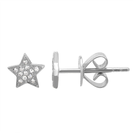 14k White Gold Star Diamond Stud Earrings